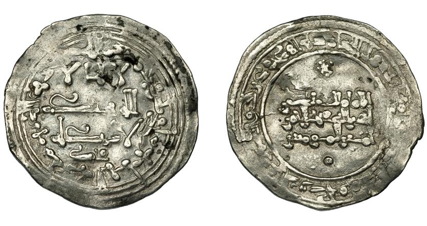 387   -  CALIFATO. Abd al-Rahman III. Dirham. Madinat al-Zahra. 338 H. AR 3,27 g. 24,9 mm. V-418.  MBC.