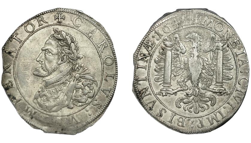 445   -  CIUDAD LIBRE DE BESANZÓN. Patagón 1641. A nombre de Carlos I. Vti-1663. DAV-5069. Muy rara. Magnífico retrato del emperador. MBC.