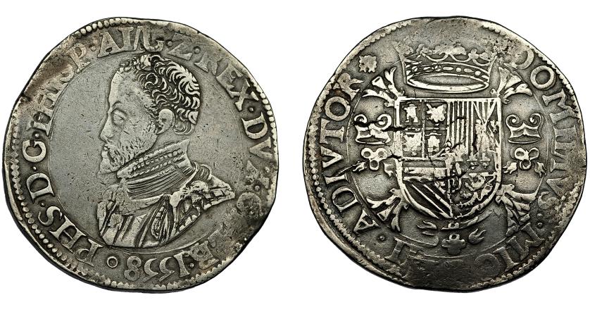 452   -  FELIPE II. Filipsdaalder. 1558. Nimega. Vanhoudt-253. Leve plata agria. MBC-.