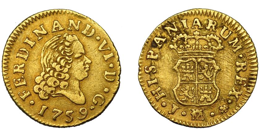 500   -  FERNANDO VI. 1/2 escudo. 1759. Madrid. J. VI-419. Rayas en rev. MBC.