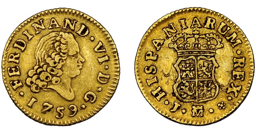 501   -  FERNANDO VI. 1/2 escudo. 1759. Madrid. J. VI-419. Pequeñas marcas. MBC-.
