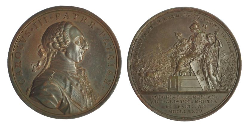 502   -  CARLOS III. Medalla. 1774. Repoblación de la Bética. Grabador: Tomás F. Prieto. AE 55,5 mm. MPN-I, 90. EBC+.