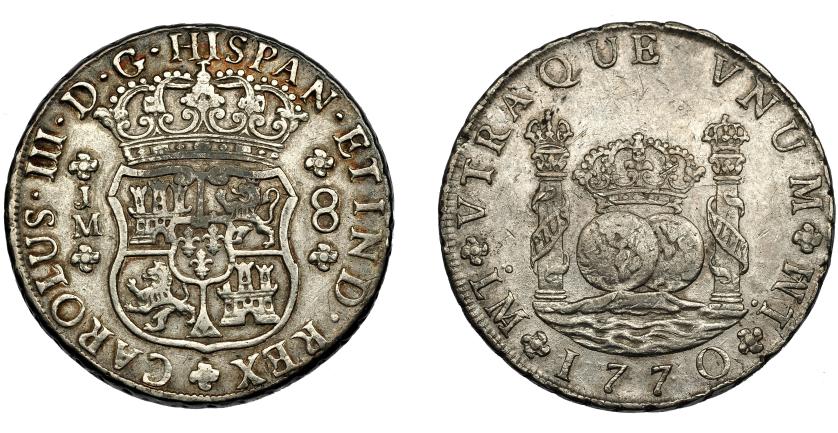 507   -  CARLOS III. 8 reales. 1770. Lima. JM. Punto en las dos marcas de ceca. VI-882. MBC.