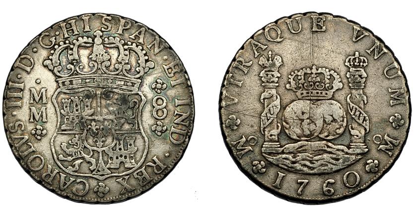511   -  CARLOS III. 8 reales. 1760. México. MM. VI-916. Finas rayas. MBC-.