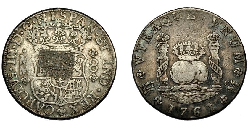 512   -  CARLOS III. 8 reales. 1761. México. MM. VI-917. MBC-/BC+.