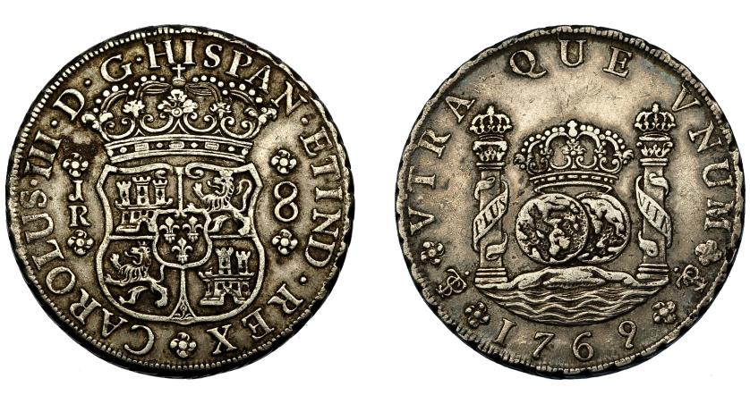 520   -  CARLOS III. 8 reales. 1769, nueve recto. Potosí. JR. VI-975. MBC+. Escasa. 