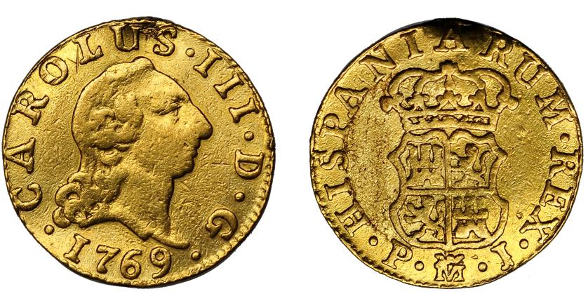 521   -  CARLOS III. 1/2 escudo. 1769. Madrid. PJ. VI-1050. Soldadura en canto. BC+.