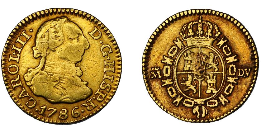 523   -  CARLOS III. 1/2 escudo. 1786. Madrid. DV. VI-1065. Soldadura en rev. MBC-/MBC.