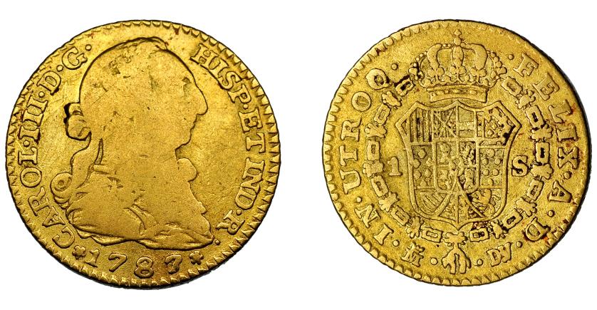 526   -  CARLOS III. 1 escudo. 1787. Madrid DV/PJ. VI-1120 vte. BC+/MBC-.