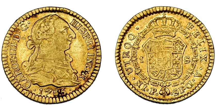 532   -  CARLOS III. Escudo. 1785. Popayán. SF. VI-1208. MBC-/MBC.