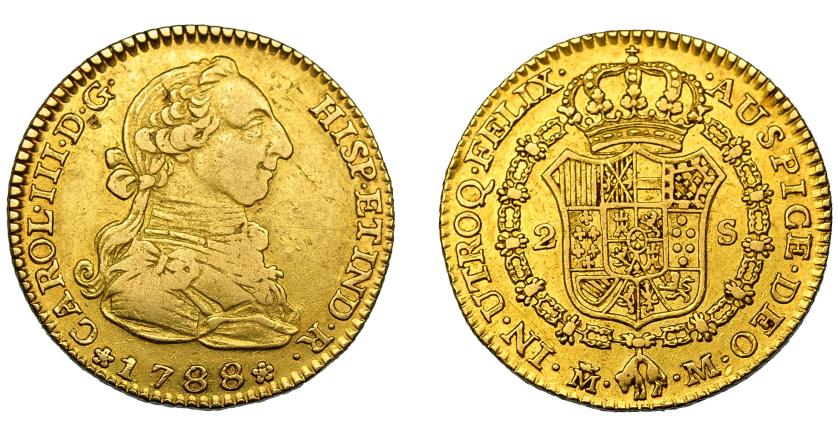 537   -  CARLOS III. 2 escudos. 1788. Madrid. M. VI-1297. Pequeñas marcas. MBC.