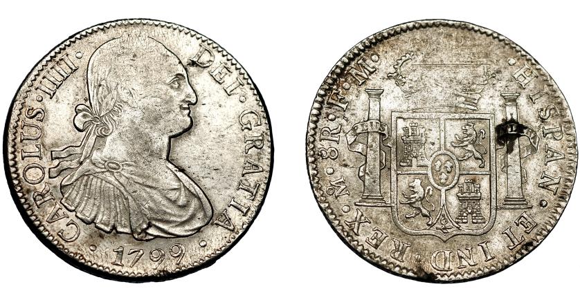 548   -  CARLOS IV. 8 reales. 1799. México. FM. VI-795. Vanos y punto de óxido. MBC.