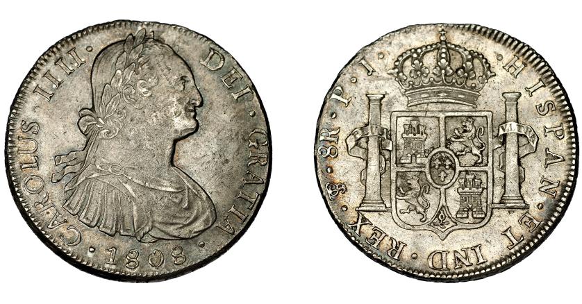 555   -  CARLOS IV. 8 reales. 1808. Potosí. PJ. VI-828. Pequeñas marcas. MBC+.