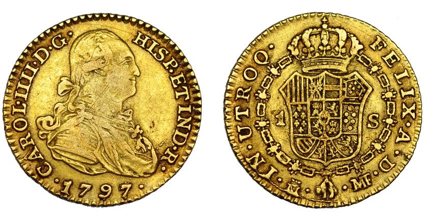 560   -  CARLOS IV. 1 escudo. 1797. Madrid. MF. VI-911. Pequeñas marcas. MBC-/MBC.
