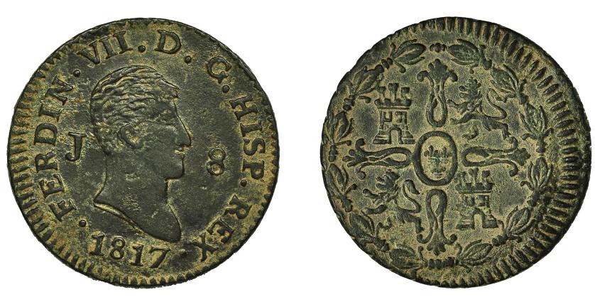 574   -  FERNANDO VII. 8 maravedís. 1817. Jubia. VI-205. Pátina verde. MBC.