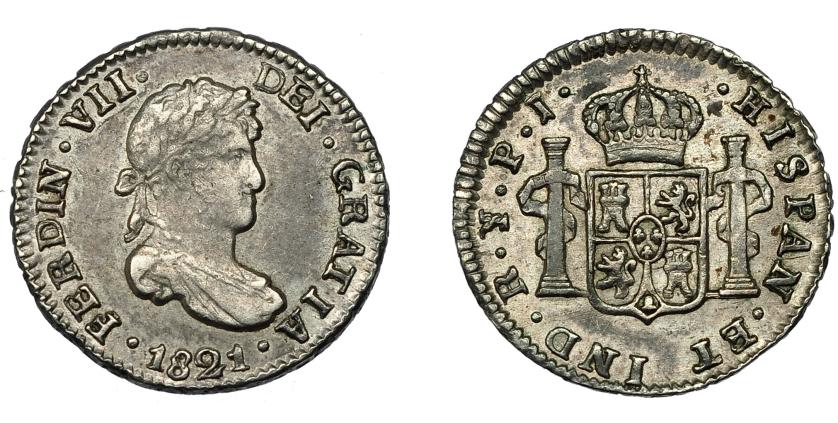 575   -  FERNANDO VII. 1/2 real. 1821. Potosí. PJ. VI-397. MBC+.