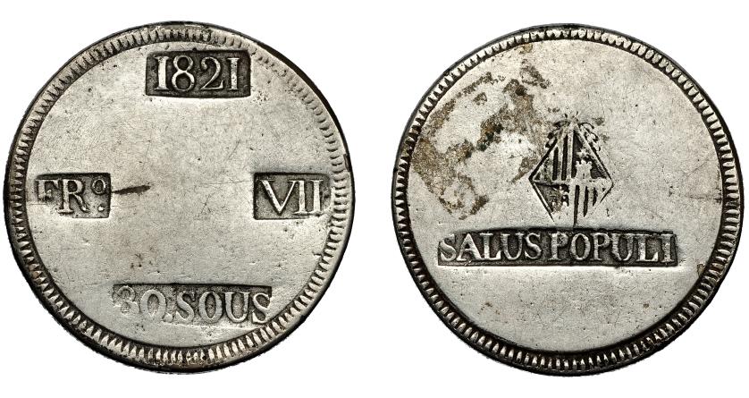 588   -  FERNANDO VII. 30 sous. 1821. Palma de Mallorca. VI-1110. MBC.