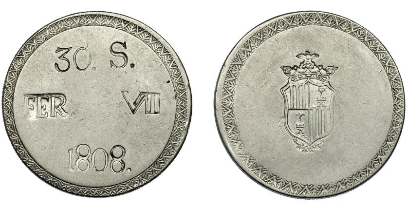 587   -  FERNANDO VII. 30 sous. 1808. Palma de Mallorca. VI-1108. MBC+.