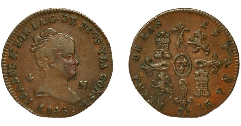 601   -  ISABEL II. 4 maravedís. 1846. Jubia. VI-39. MBC.