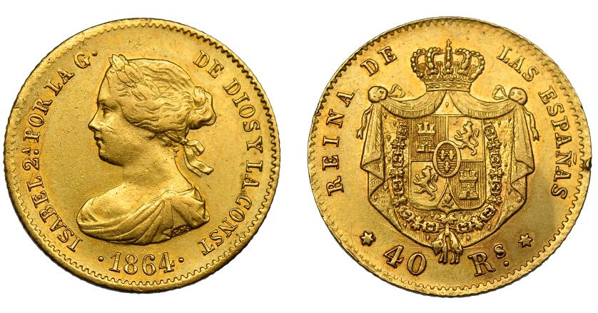 611   -  ISABEL II. 40 reales. 1864. Madrid. VI-568. MBC+.