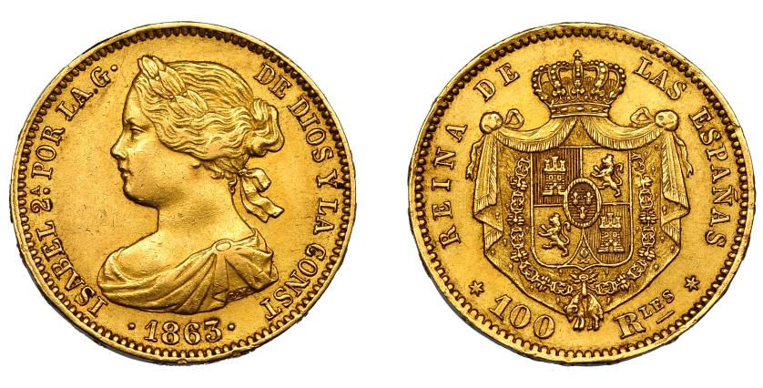 617   -  ISABEL II. 100 reales. 1863. Madrid. VI-650. MBC+.