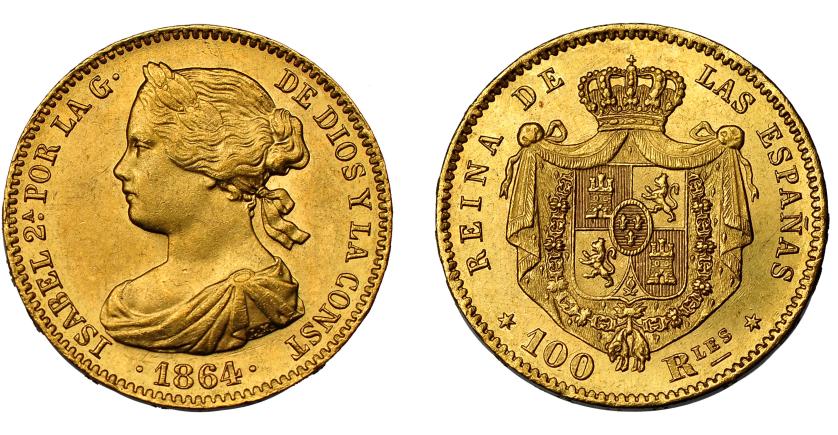 618   -  ISABEL II. 100 reales. 1864. Madrid. VI-651. B.O. EBC.