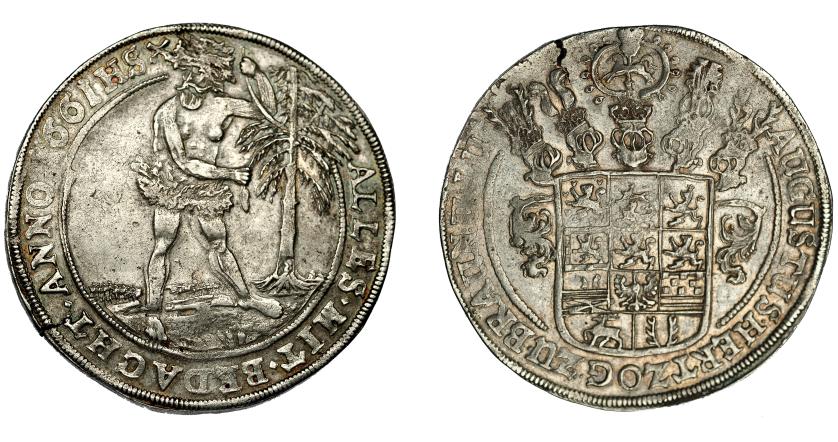 657   -  ESTADOS ALEMANES. BRUNSWICK-WOLFENBÜTTEL. Tálero. 1661. Zellerfeld. AR 28,83 g. 44,8 mm. DAV-6343. MBC+.