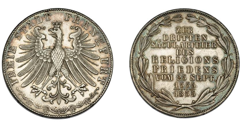 658   -  ESTADOS ALEMANES. FRÁNCFORT. 2 Gulden. 1855. KM-533. DAV-647. EBC.