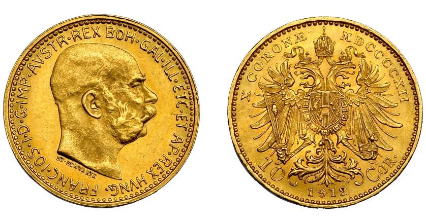 667   -  AUSTRIA. Francisco José I. 10 coronas. 1912. AU 3,39 g. 18,9 mm. KM-2816. SC.