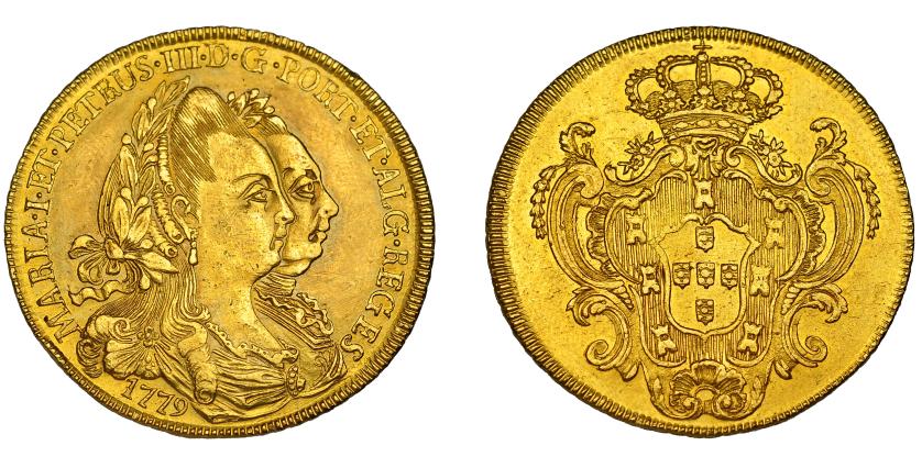 669   -  BRASIL. María I y Pedro III. Peça. 1779. AU 14,33 g. 31,4 mm. GO-27.04. MBC+.