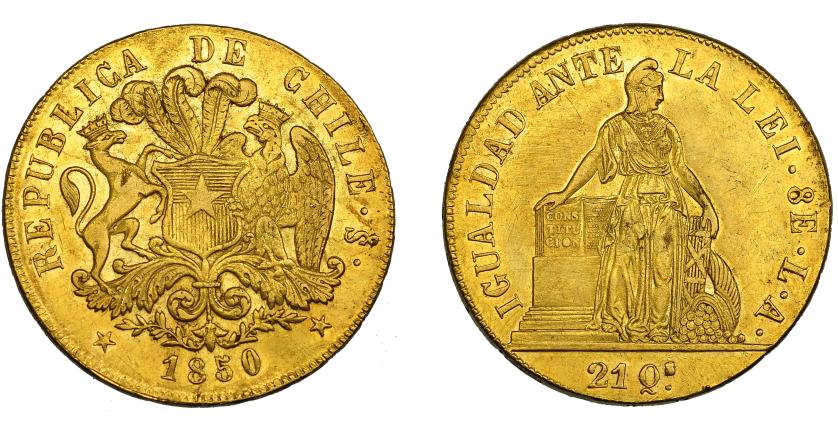 672   -  CHILE. 8 escudos. 1850. Santiago. LA. KM-105. Finas rayitas. MBC.