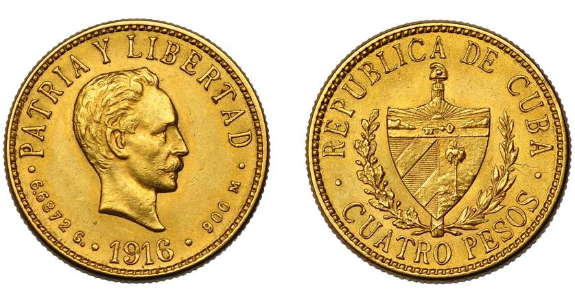 687   -  CUBA. 4 pesos. 1916. KM-18. EBC.