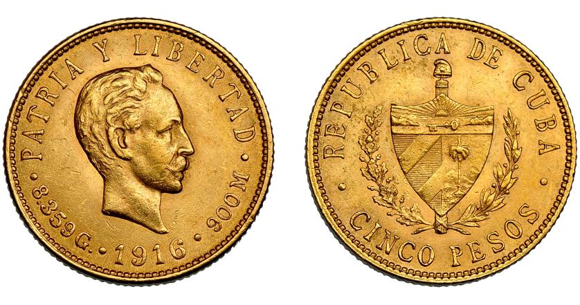 688   -  CUBA. 5 pesos. 1916. KM-19. MBC+.