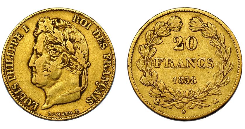 701   -  FRANCIA. 20 francos. 1838 A. KM-750.1. MBC.