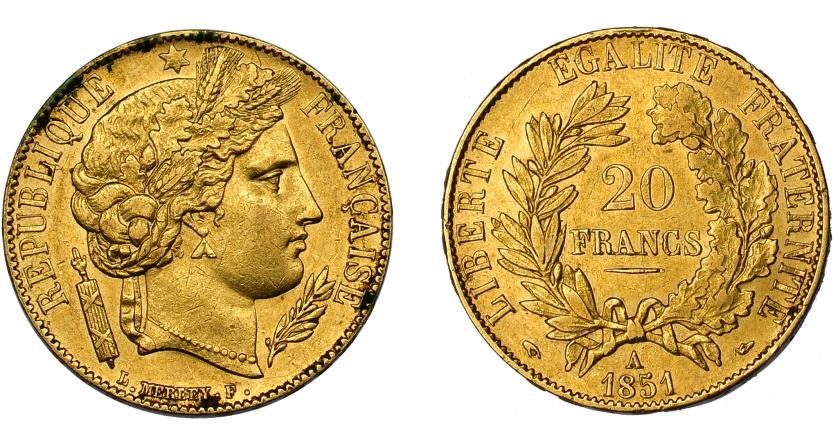 702   -  FRANCIA. 20 francos. 1851 A. KM-762. EBC-.