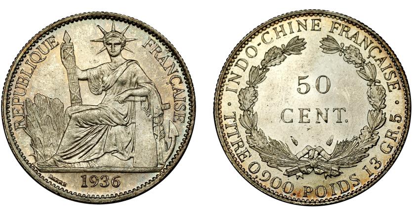 722   -  INDOCHINA FRANCESA. 50 cent. 1936. KM-4a2. SC.