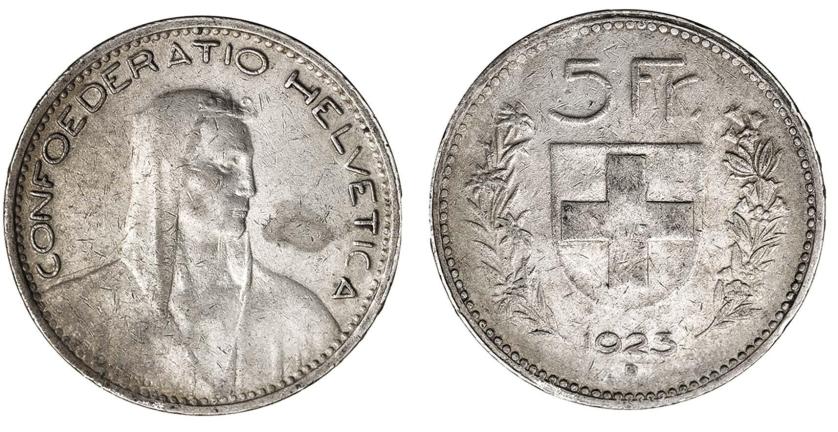 745   -  SUIZA. 5 francos. 1923-B. KM-37. MBC.