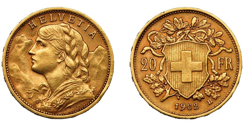 746   -  SUIZA. 20 francos. 1902. B (Berna). KM-35.1. FR-499. MBC+.