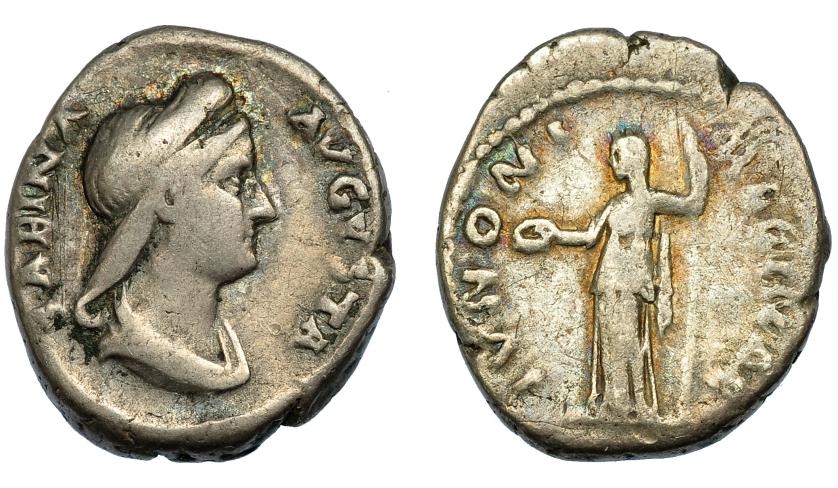 165   -  SABINA. Denario. Roma (128-136). R/ Juno a izq. con pátera y cetro. IVNONI REGINAE. AR 3,32 g. 17,2 mm. RIC-395a. MC-/BC+.