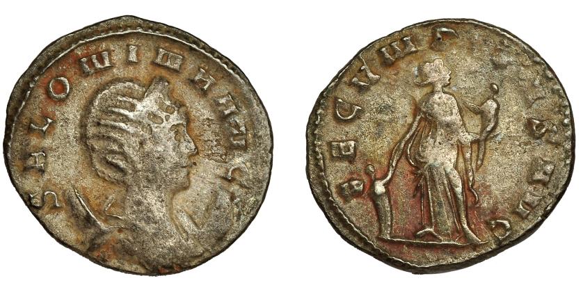 180   -  SALONINA. Antoniniano. Mediolanum (257-258). R/ Fecunditas con un niño y otro a sus pies; FECVNDITAS AVG. VE-3,02 g. 21,4 mm. RIC-57. MBC-.