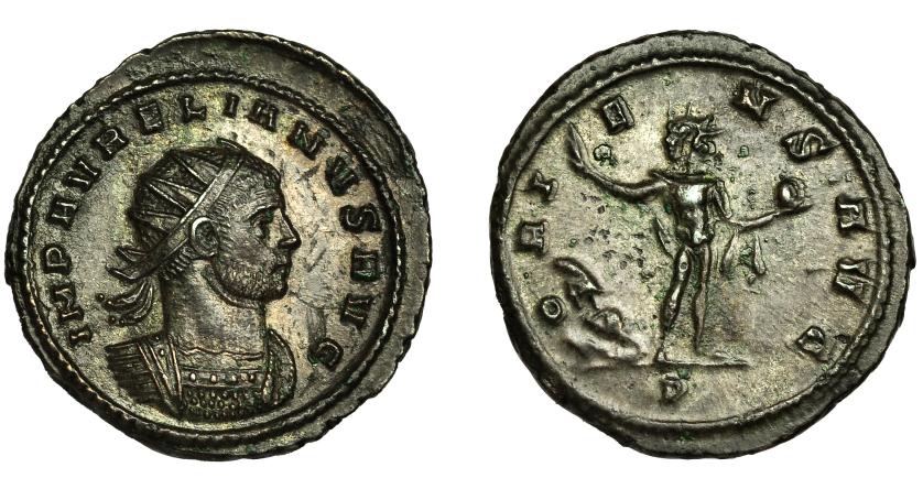 193   -  AURELIANO. Antoniniano. Siscia (270-275). R/ Sol a izq., a sus pies cautivo; ORIENS AVG, P. VE 4,12 g. 22,8 mm. RIC-247. Pequeñas marcas. EBC/MBC+.