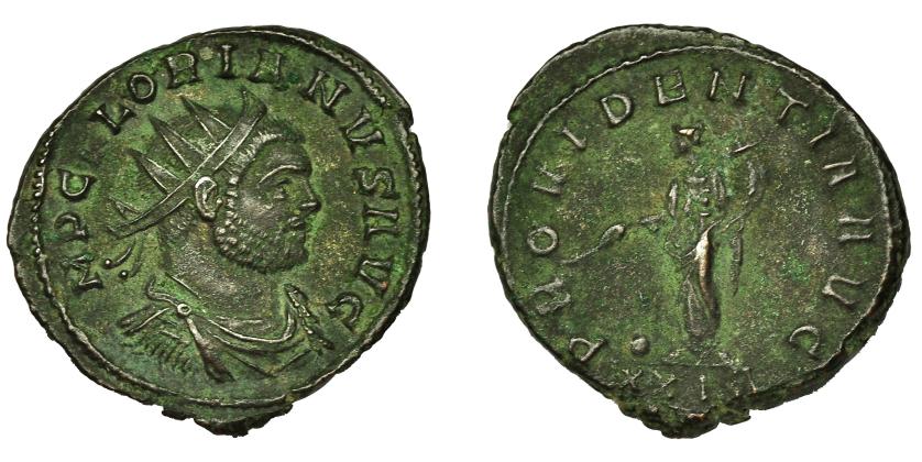 199   -  FLORIANO. Antoniniano. Roma (276). R/ Providentia con vara y cornucopia sobre globo; PROVIDENTIA AVG, exergo XXIA. VE 4,35 g. 22,4 mm. RIC-37. Pátina verde. EBC-. Escasa.