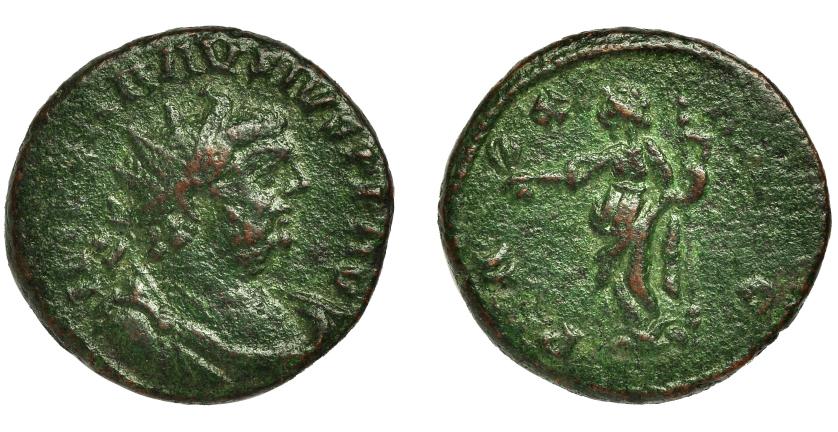 220   -  CARAUSIO. Antoniniano. Londinium (286-293). R/ Pax con rama y cetro; PAX AVG. VE 4,42 g. 19 mm. RIC-879. Pátina verde. BC+.