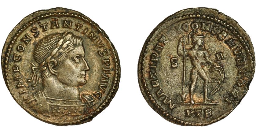 257   -  CONSTANTINO I. Follis. Treveris (307-308). R/ MARTI PATRI CONSERVATORI, en campo S-A, exergo PTR. AE ,89 g. 26 mm. RIC-772a. MBC+.