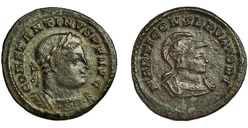 258   -  CONSTANTINO I. Follis. Treveris (310-313). R/ Marte a der.; MARTI CONSERVATORI. AE 3,88 g. 23 mm. RIC-862. MBC-/MBC.