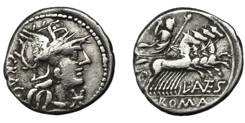 30   -  ANTESTIA. Denario. Roma (136 a.C.). A/ Cabeza de Roma a der.; detrás GRAG. AR 3,72 g. 18,8 mm. CRAW-238.1. FFC-151. MBC-.