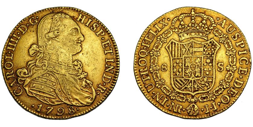 330   -  CARLOS IV. 8 escudos. 1798. Nuevo Reino. JJ. VI-1356. MBC. Escasa. 