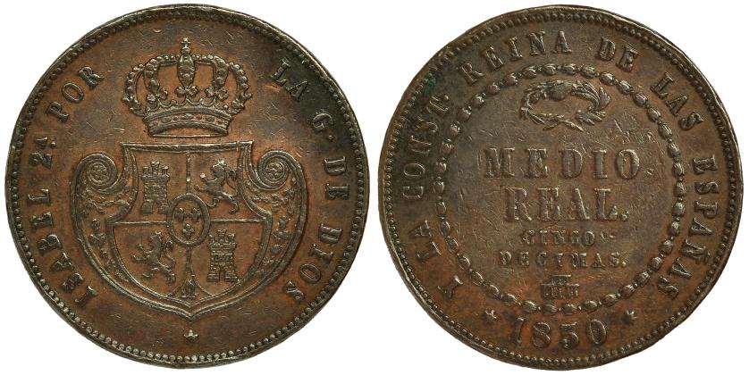 341   -  ISABEL II. 1/2 real. 1850. Segovia. VI-116. Golpecitos en canto. MBC.