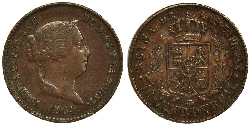 342   -  ISABEL II. 10 cts. de real. 1864. Segovia. VI-141. Golpecitos en gráfila. MBC. Escasa.