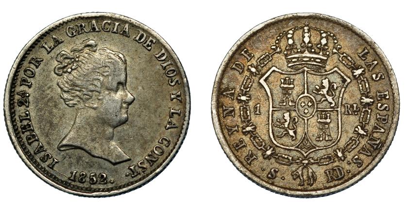 346   -  ISABEL II. Real. 1852. Sevilla. RD. VI-281. MBC+/MBC.